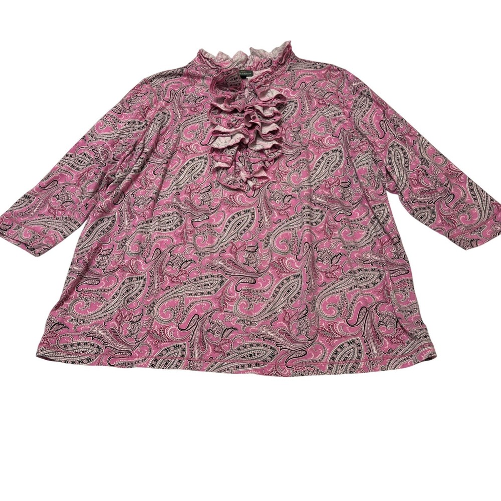 Lauren Ralph Lauren Top Pink Paisley‎ Ruffle Neck Size 3X Pullover Tunic Preppy